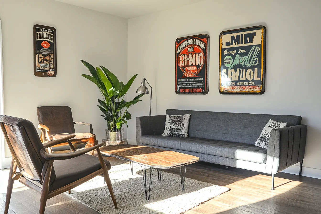 Retro Blechschild Dekoration im Wohnzimmer